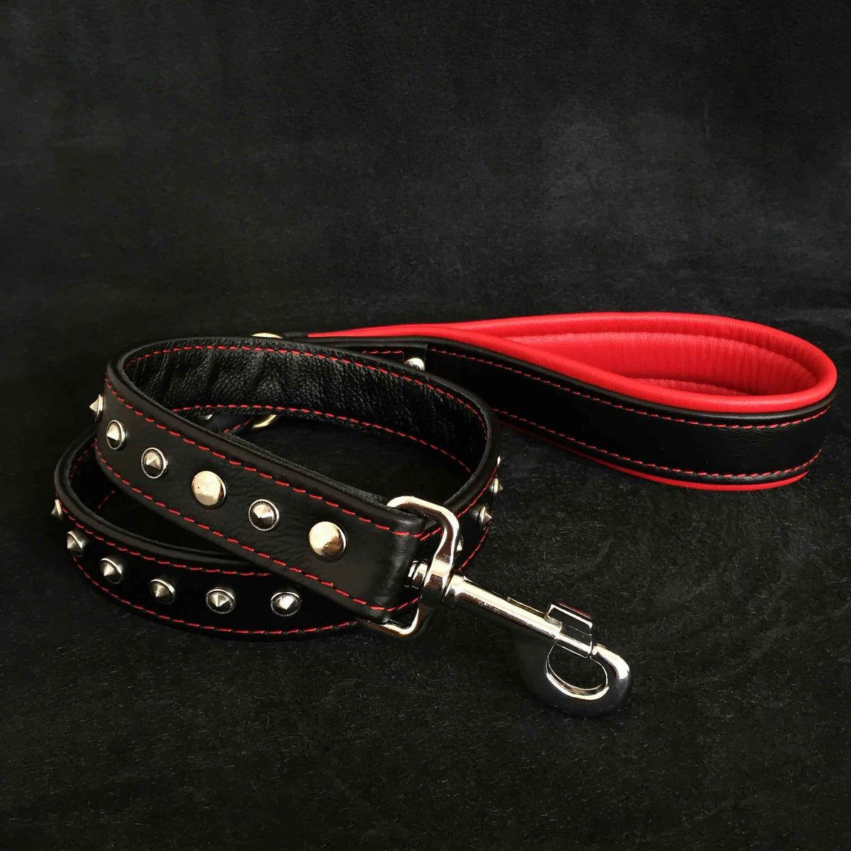 Bestia Black Soft Leather Studded Dog Leash