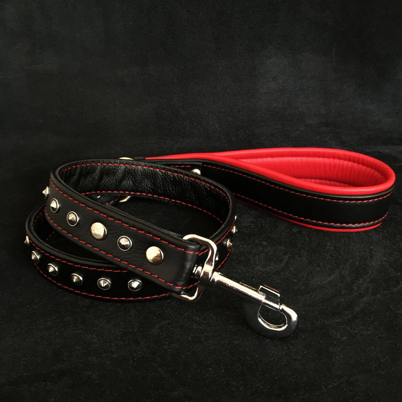 Bestia Dog Gear Black soft leather studded leash Genuine Leather Black pet supplies