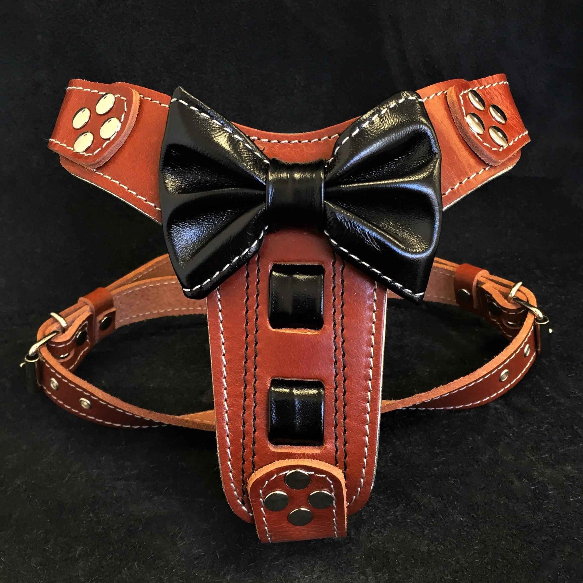 Bestia Bowtie Leather Brown Small to Medium Dog Harness