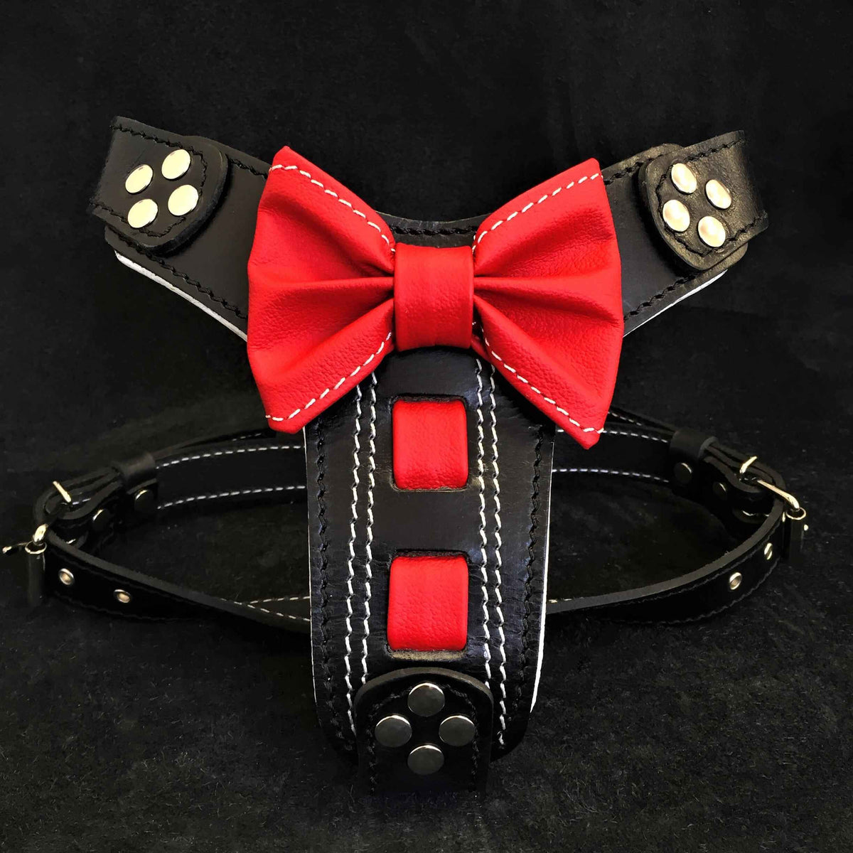 Bestia Bowtie Handmade Leather Black Small to Medium Dog Harness
