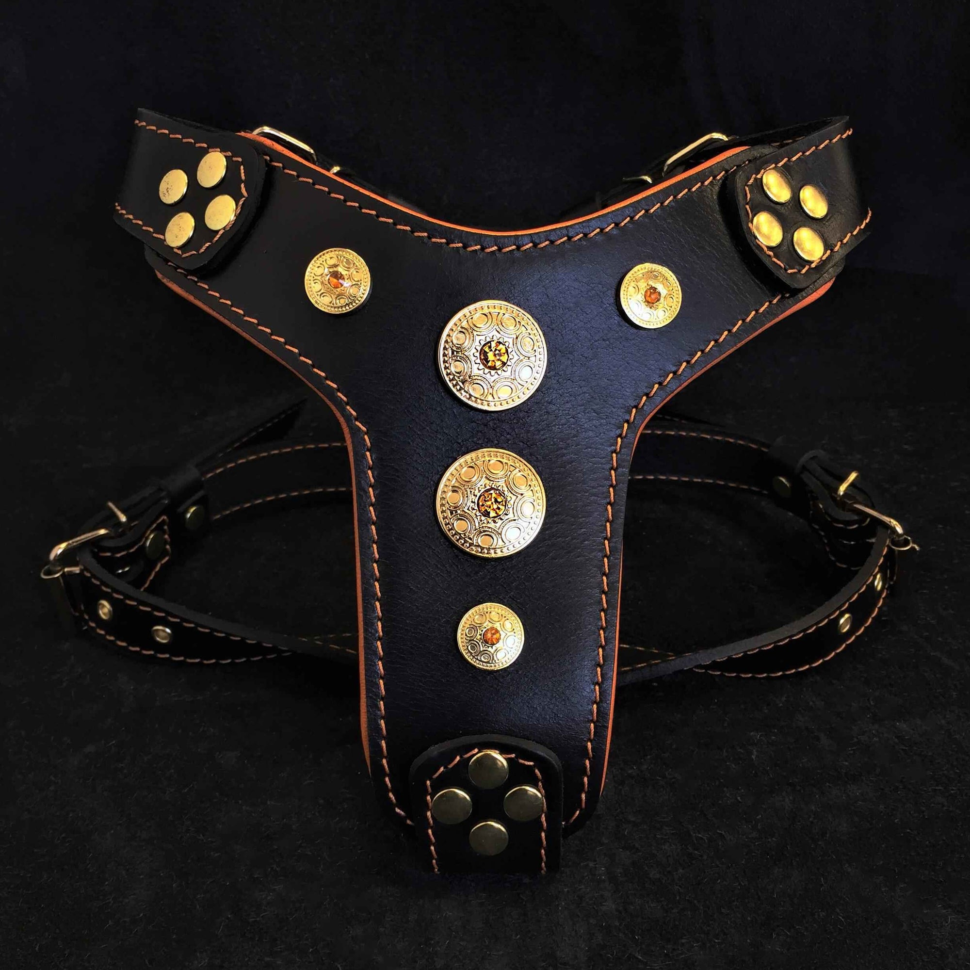 Bestia Bijou Black & Orange Leather Small to Medium Dog Harness