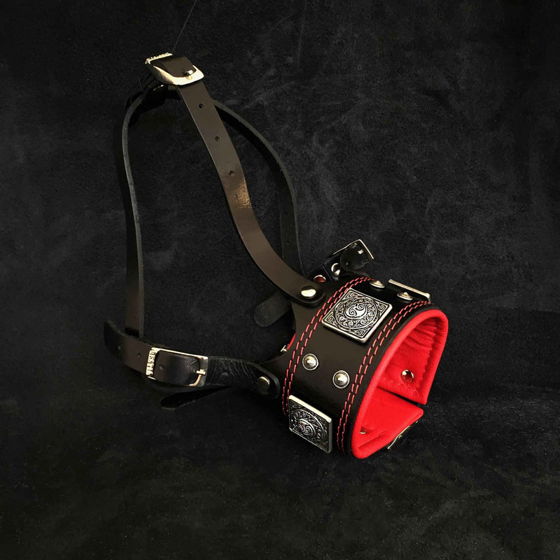 Bestia Eros Black & Red Leather Dog Muzzle