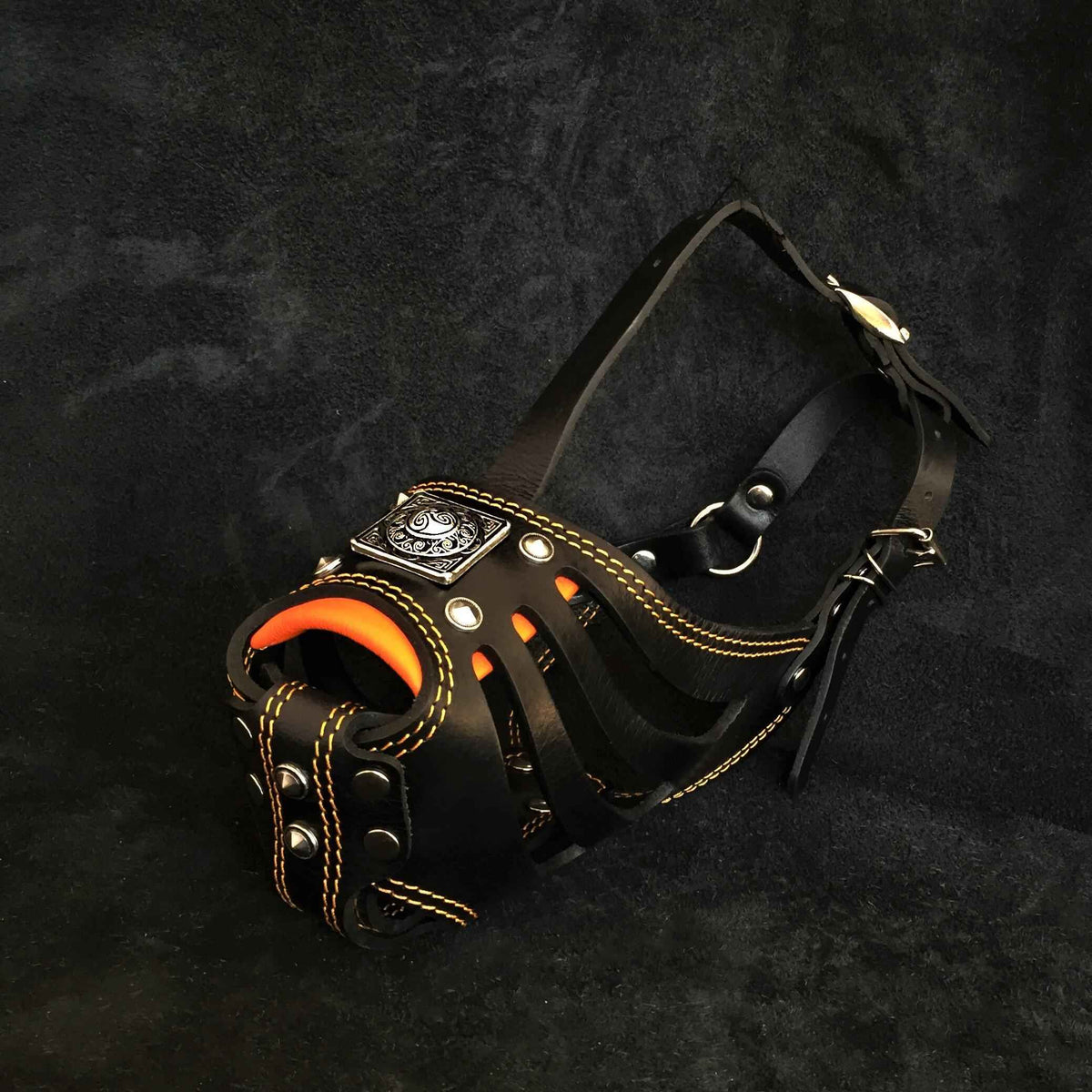 Bestia Eros Basket Black & Orange Leather Dog Muzzle