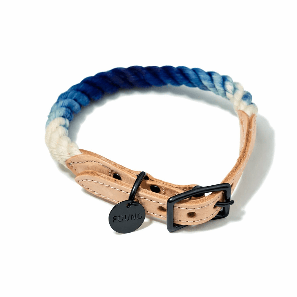 Indigo Ombre Cotton Rope Cat & Dog Collar – Matte Black Hardware