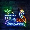It's 5 O'Clock Somewhere Parrot Real Glass Neon Sign