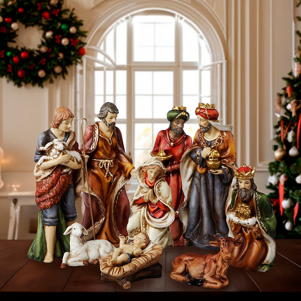 Kurt Adler 9-Inch Porcelain Nativity Figures Tablepiece Set of 9