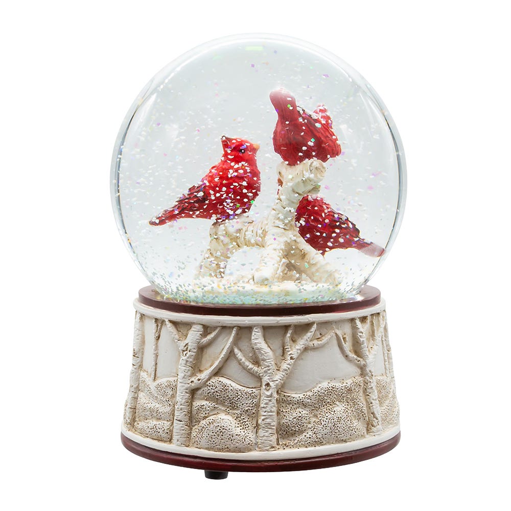 Kurt Adler 100MM Wind Up Musical Cardinals Water Globe