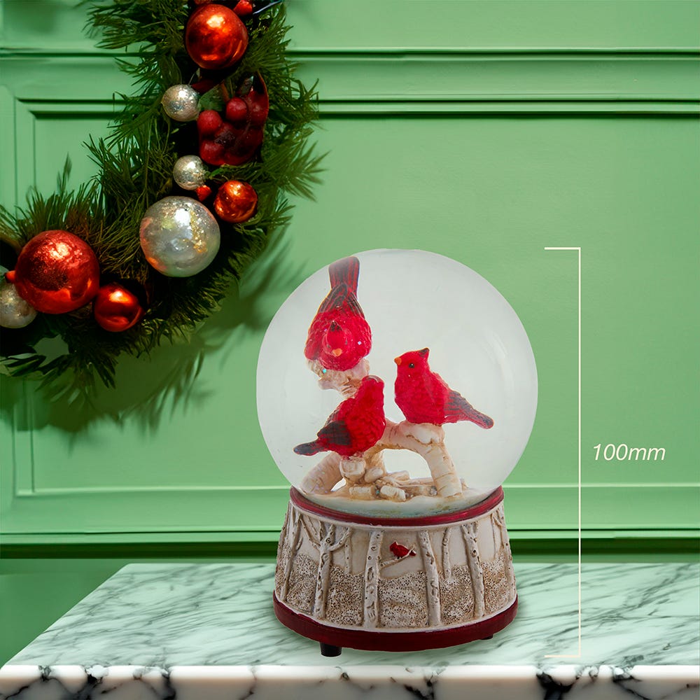 Kurt Adler 100MM Wind Up Musical Cardinals Water Globe