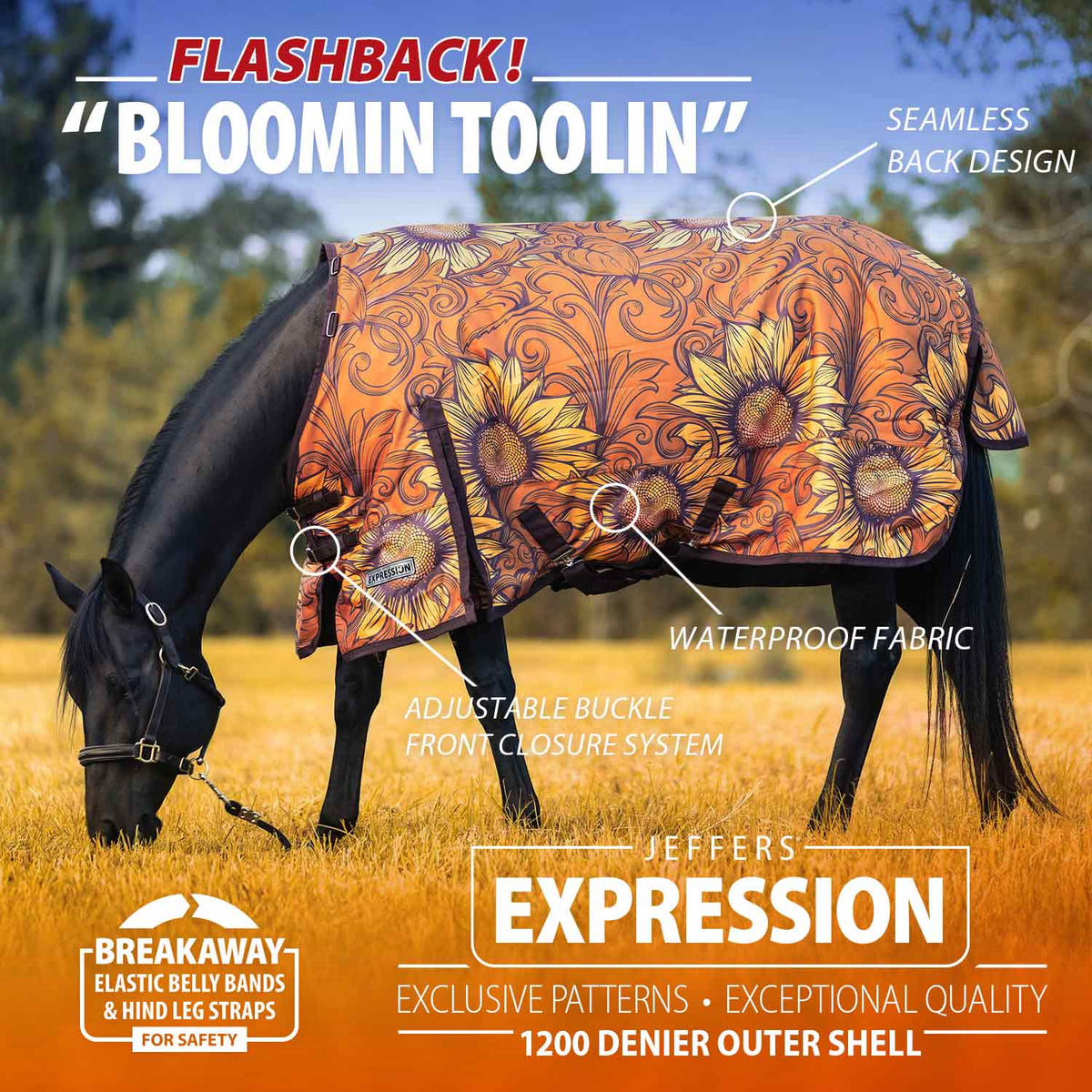 Jeffers Expression 1200 Denier Standard Neck Turnout Horse Blanket, 240 Gram