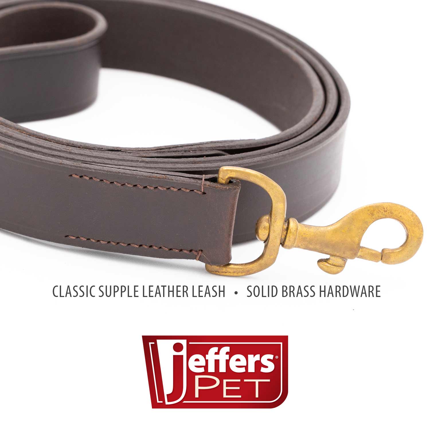 Jeffers Flat Leather Dog Leash with Hand Strap Handle, 6L