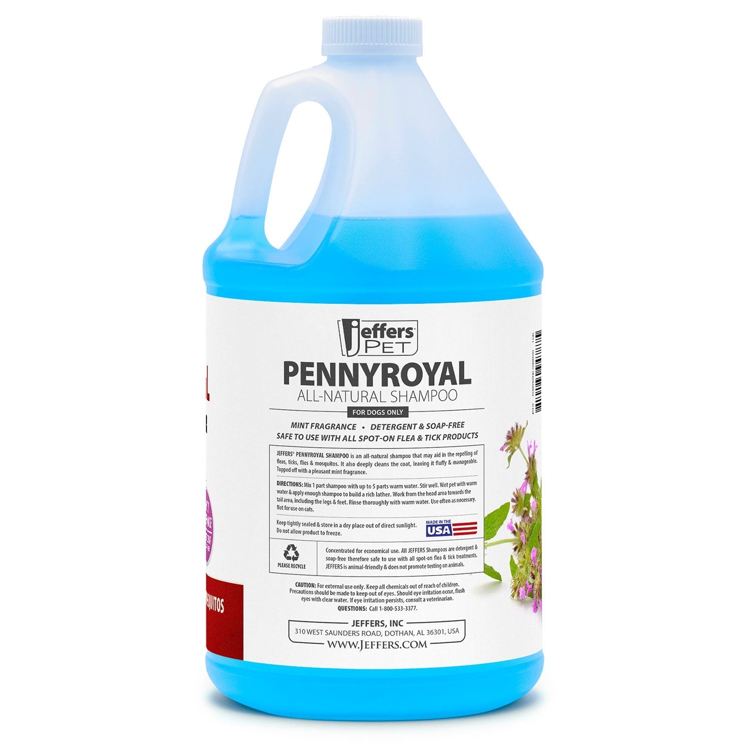 Jeffers Natural Flea & Tick Pennyroyal Pet Shampoo - Aids in Repelling Fleas, Ticks, Flies & Mosquitos