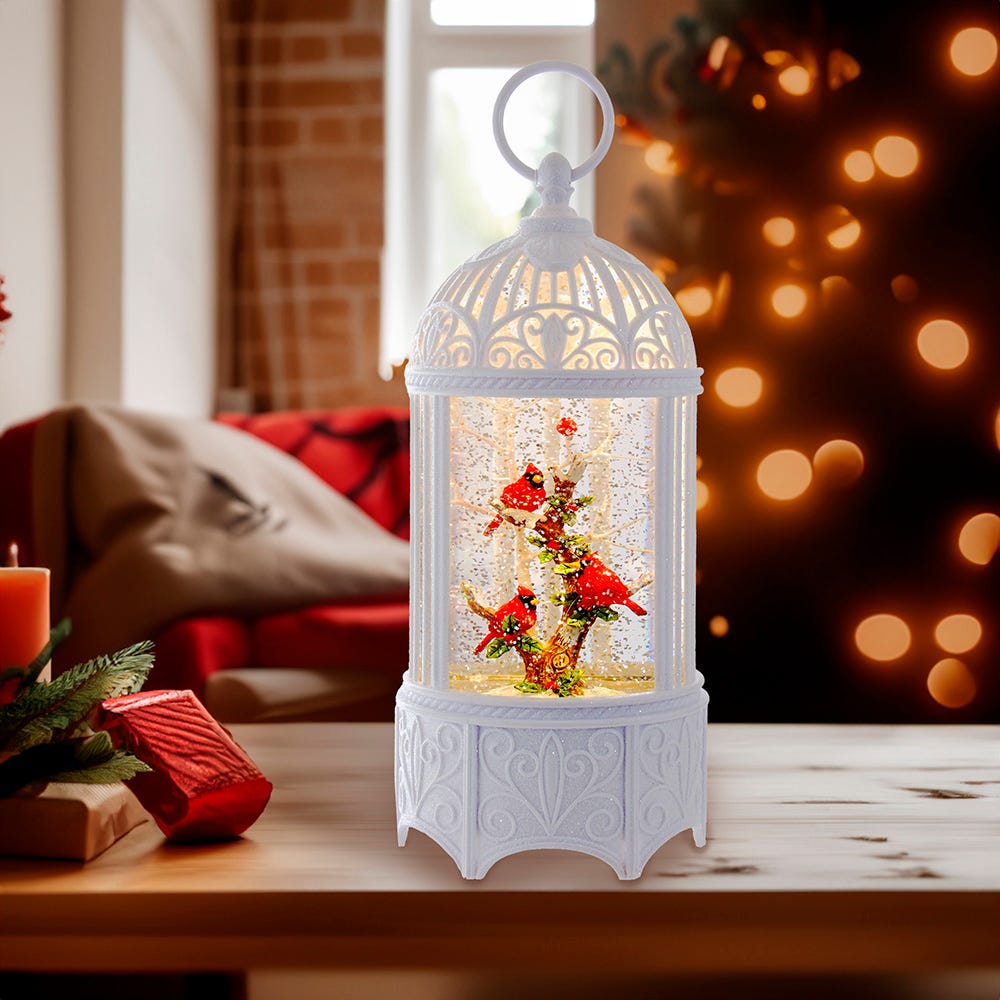 Kurt Adler 10.25-Inch Battery-Operated LED Swirl Cardinals in Water Bird Cage