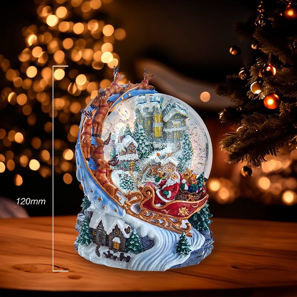 Kurt Adler 120MM Battery-Operated Musical Santa and Sled Waterglobe