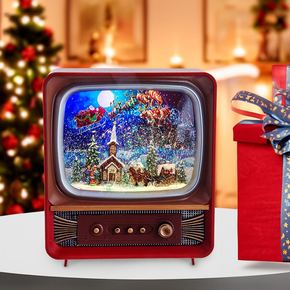 Kurt Adler 10-Inch Battery-Operated Musical Water Santa TV Lantern