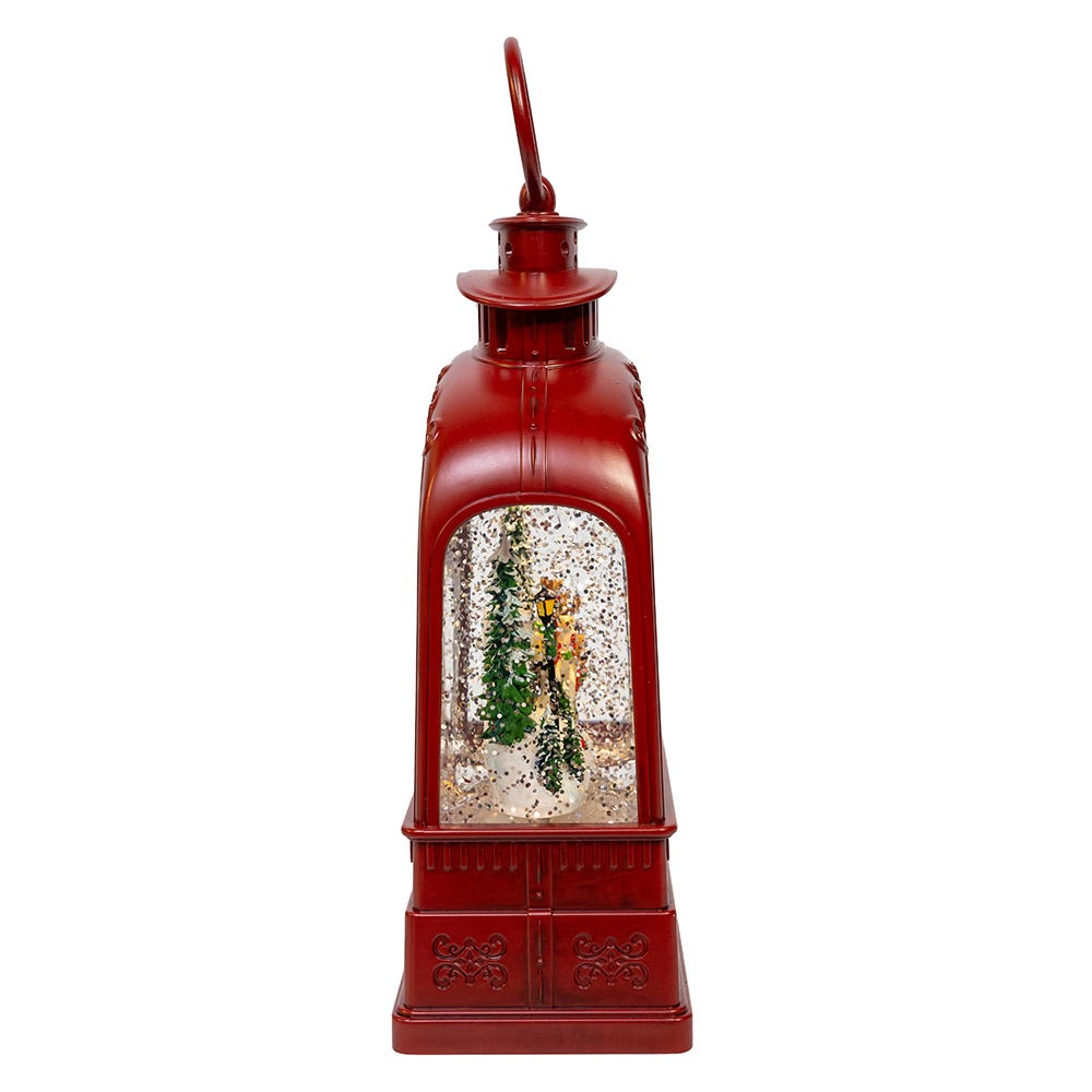 Kurt Adler 6.5-Inch Battery Operated USB LED Lighted Santa on Sleigh Lantern with Spinning Glitter Water