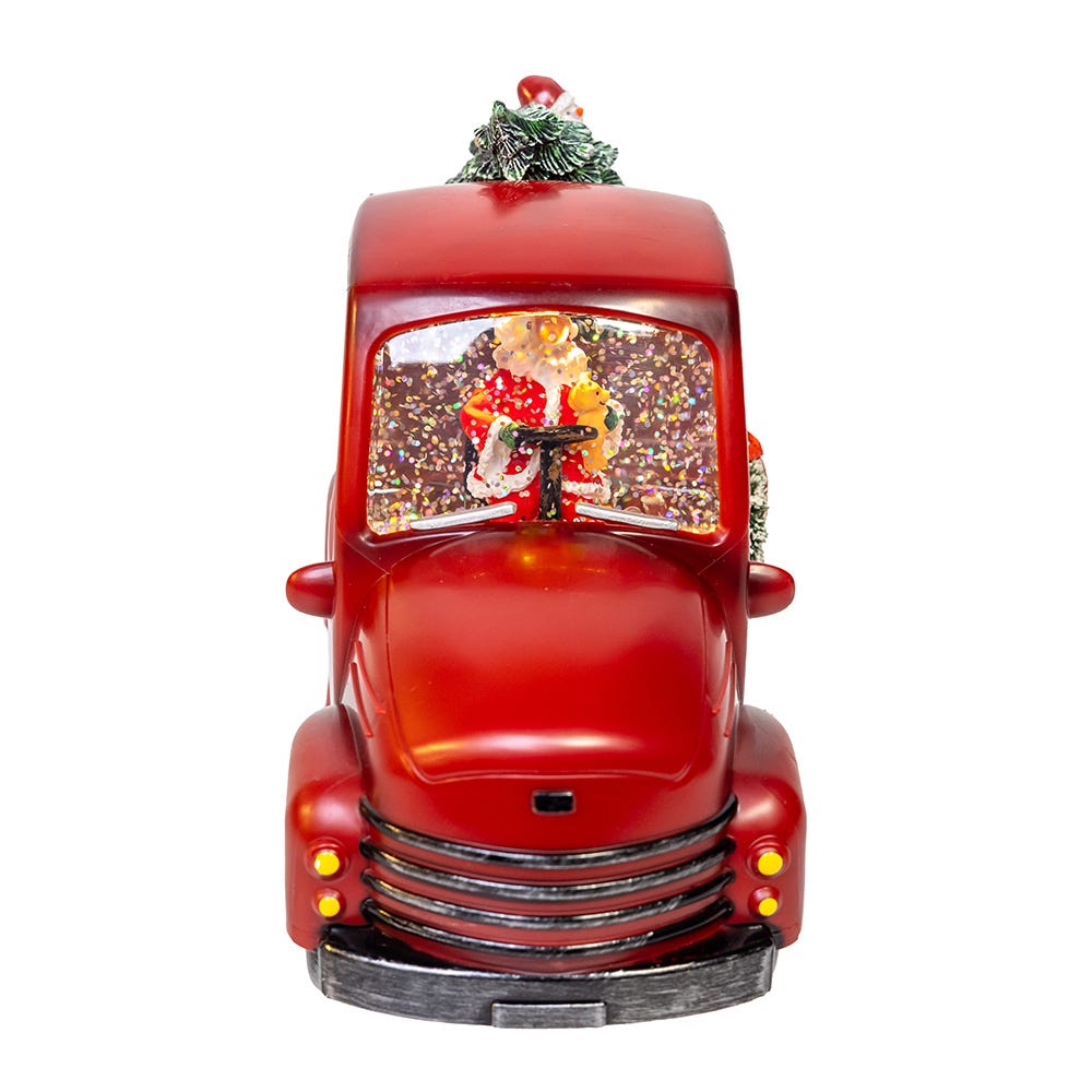 Kurt Adler 9.5-Inch Battery Operated USB LED Lighted Santa and Christmas Tree in Truck Water Globe
