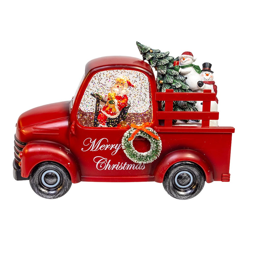 Kurt Adler 9.5-Inch Battery Operated USB LED Lighted Santa and Christmas Tree in Truck Water Globe
