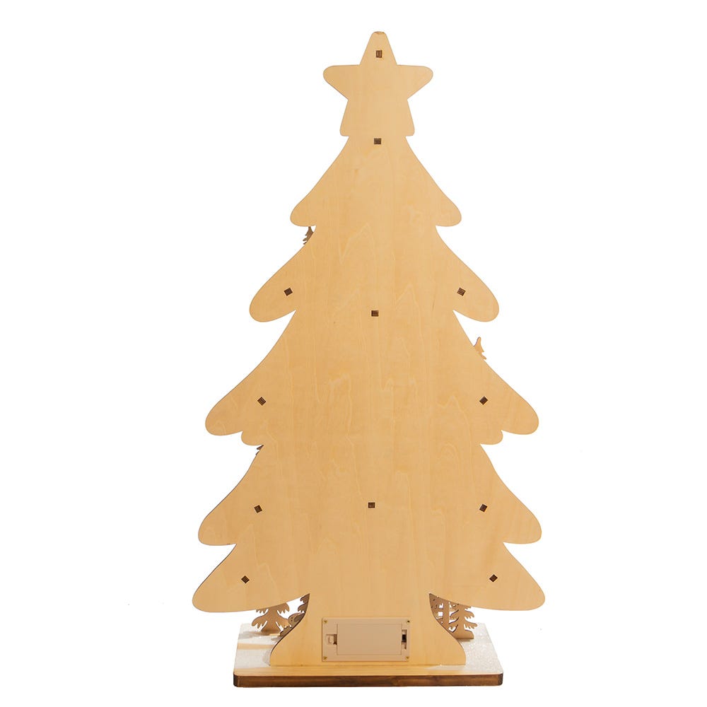 Kurt Adler 23.6-Inch Battery-Operated Light Up Wooden Christmas Tree with Village Scene