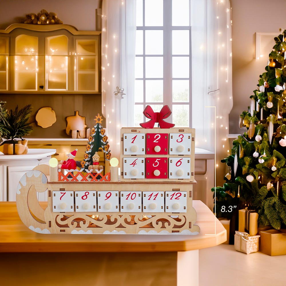Kurt Adler 8.30-Inch Battery Operated 6-light LED Santa Sleigh With Advent Calendar