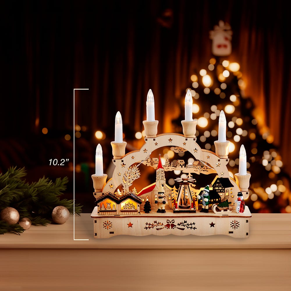 Kurt Adler 10.25-Inch Wooden LED Light-Up Musical/Motion Christmas Village