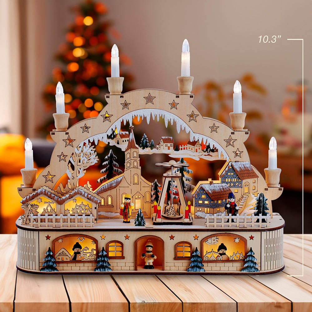 Kurt Adler 14.17-Inch Wooden Light-Up Musical Santa Christmas Village