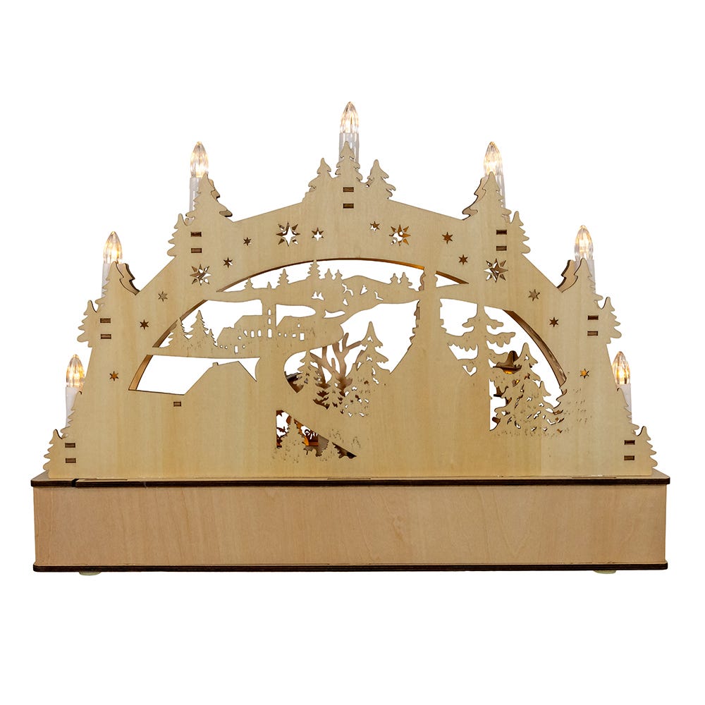 Kurt Adler 17.72-Inch Wooden LED Light-Up Christmas Village With Candle