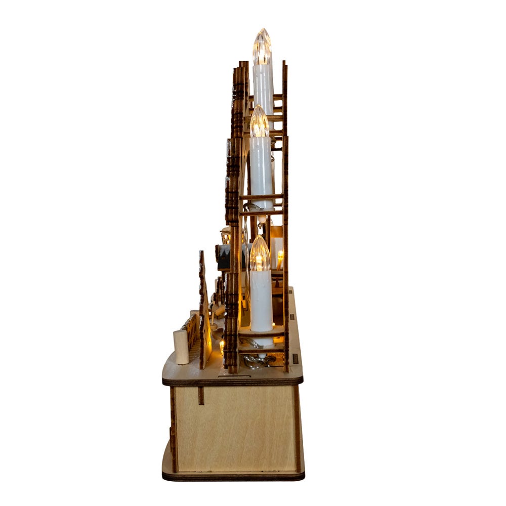 Kurt Adler 17.72-Inch Wooden LED Light-Up Christmas Village With Candle