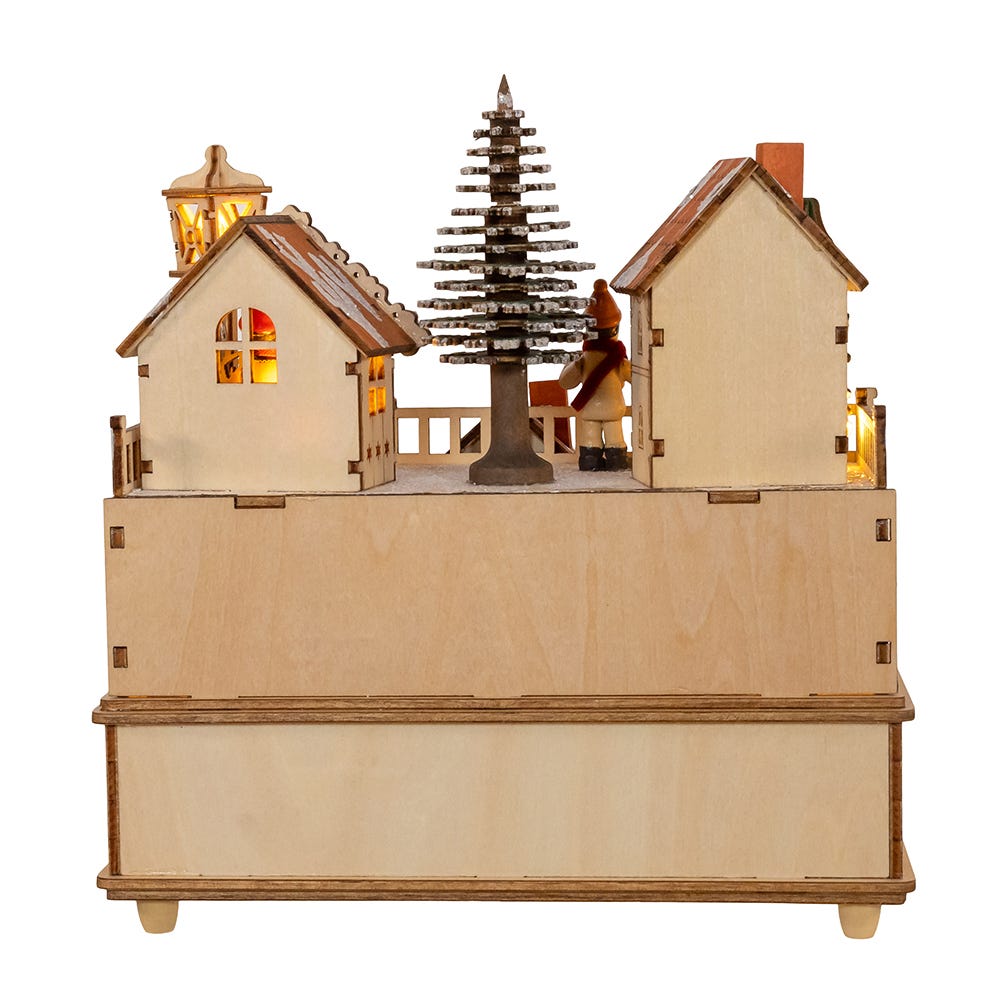 Kurt Adler 7.87-Inch Wooden LED Light-Up Santa Musical Christmas Village