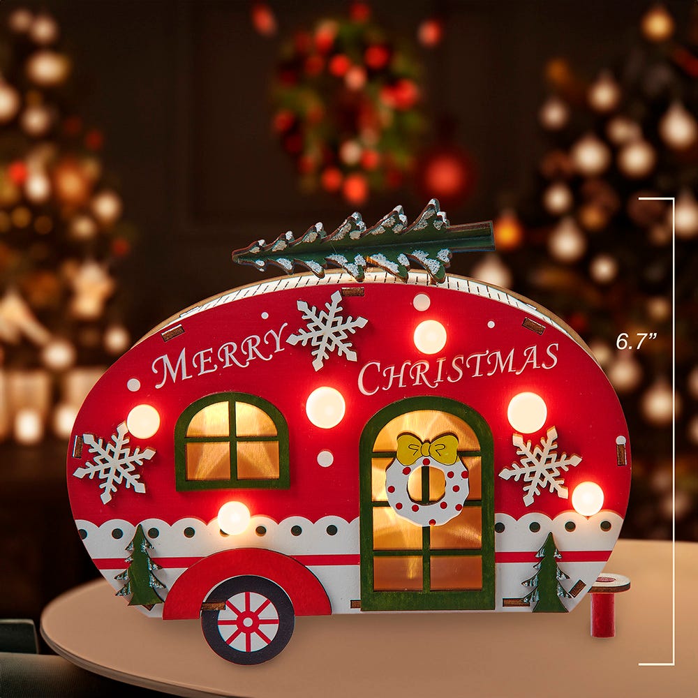 Kurt Adler 6.69-Inch Battery Operated Wooden Lighted Camper Van