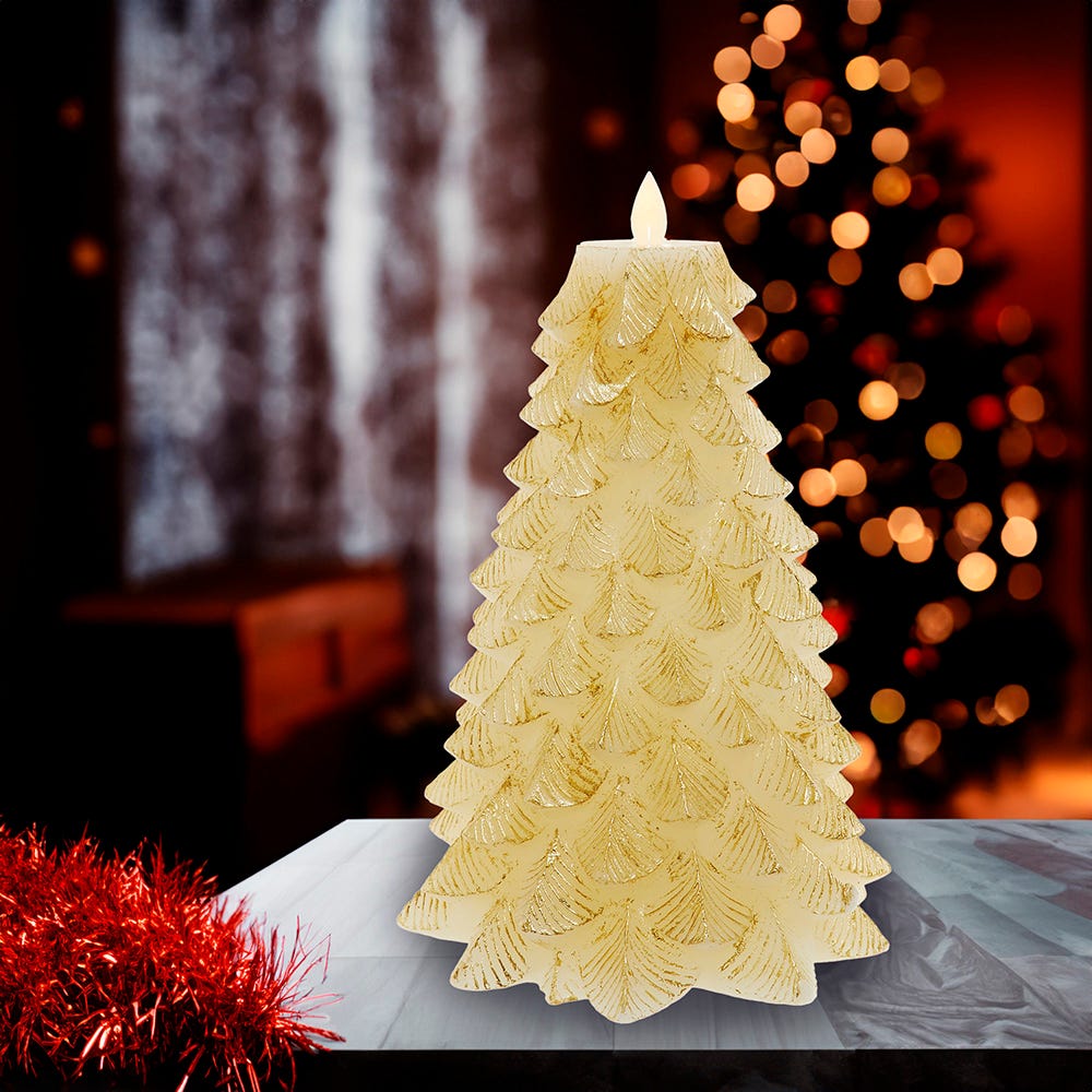 Kurt Adler 9-Inch Battery Operated Gold Christmas Tree Candle with LED Flicker Flame