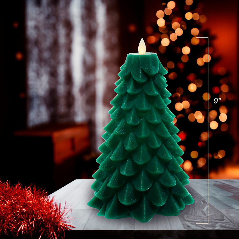 Kurt Adler 9-Inch Battery Operated Green Christmas Tree Candle with LED Flicker Flame