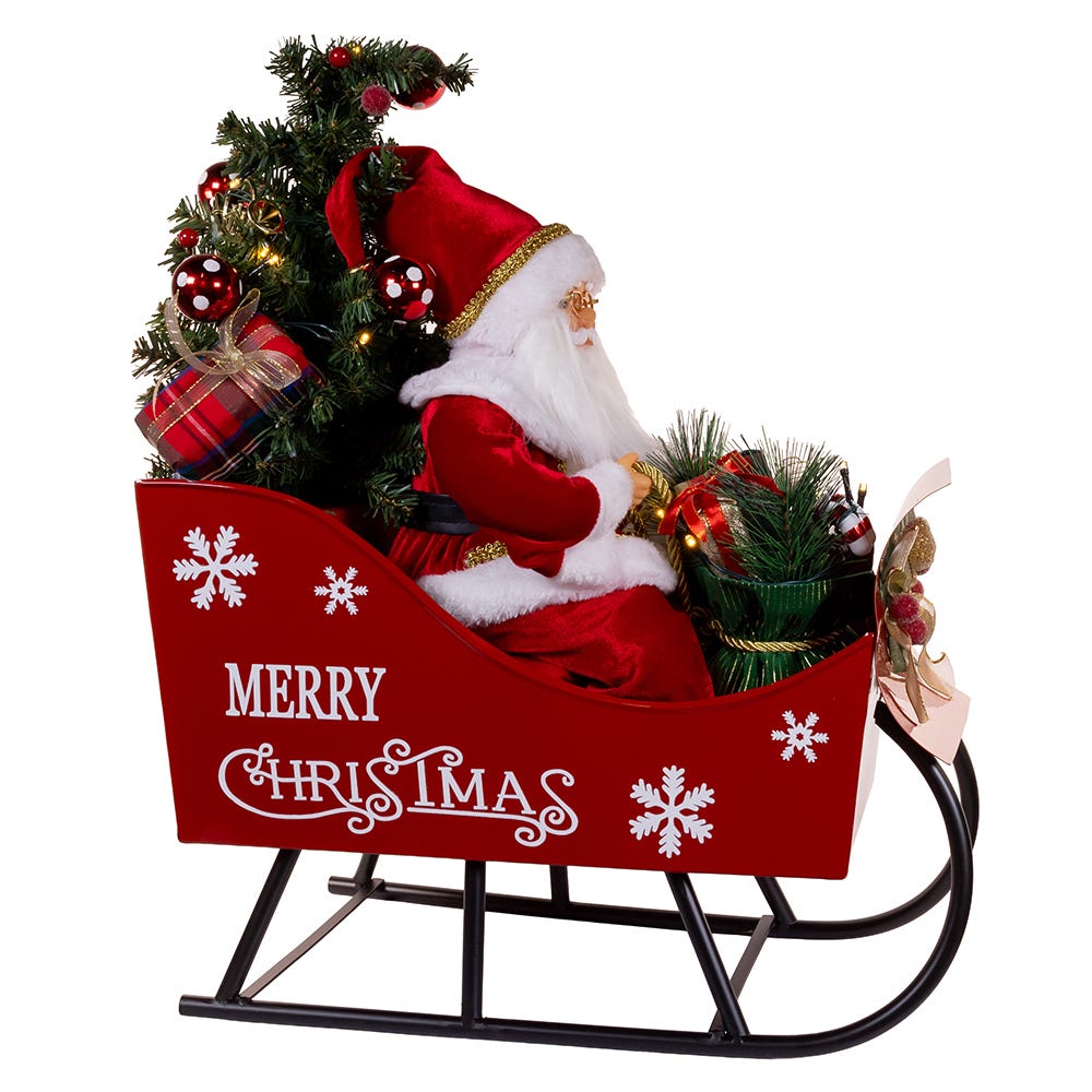 Kurt Adler 24-Inch Battery Operated Musical LED Santa in Metal Sleigh Table Piece