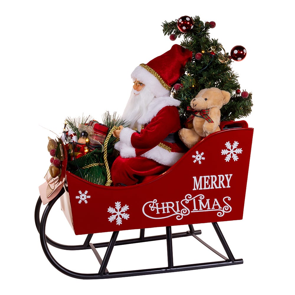 Kurt Adler 24-Inch Battery Operated Musical LED Santa in Metal Sleigh Table Piece
