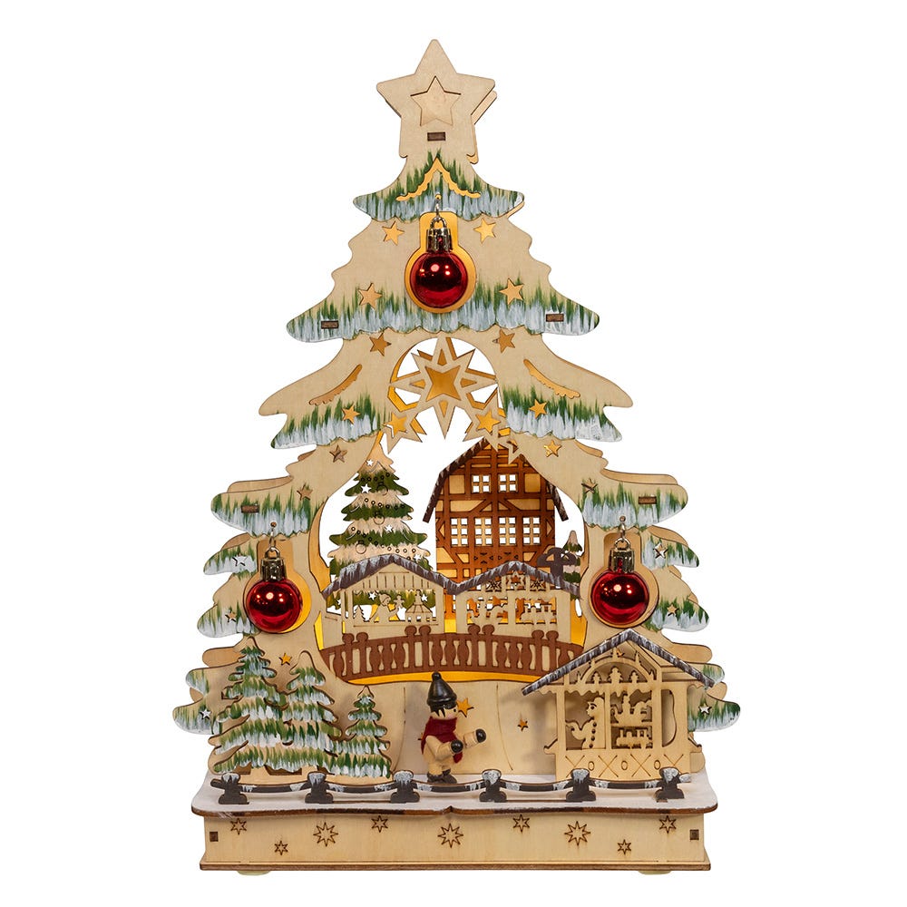 Kurt Adler 13-Inch Battery Operated LED Lighted Tree With Village Scene Table Piece