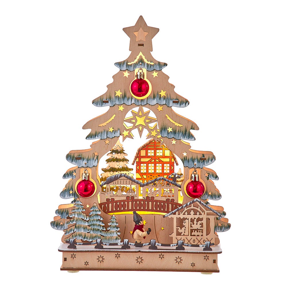 Kurt Adler 13-Inch Battery Operated LED Lighted Tree With Village Scene Table Piece
