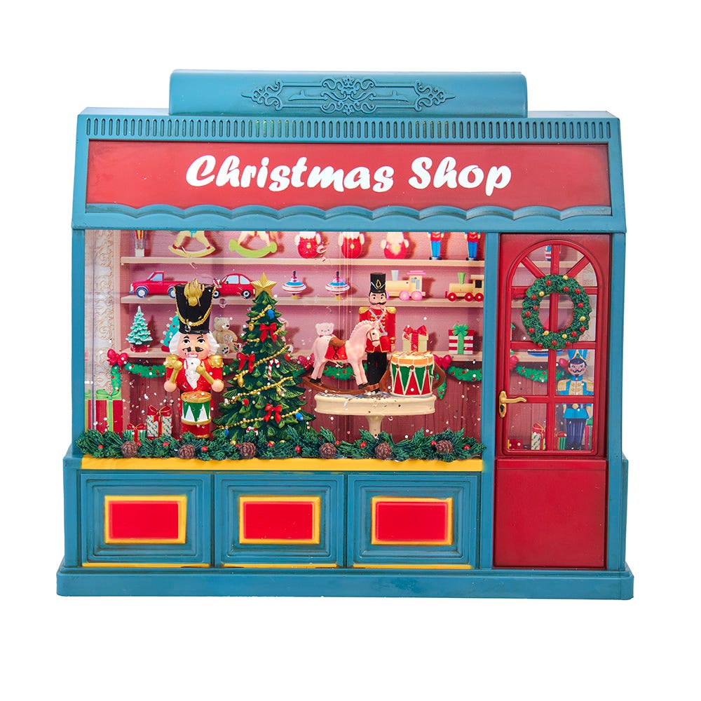 Kurt Adler enchanting 8.375-Inch Battery Operated USB LED Lighted Christmas Shop With Spinning Glitter Water