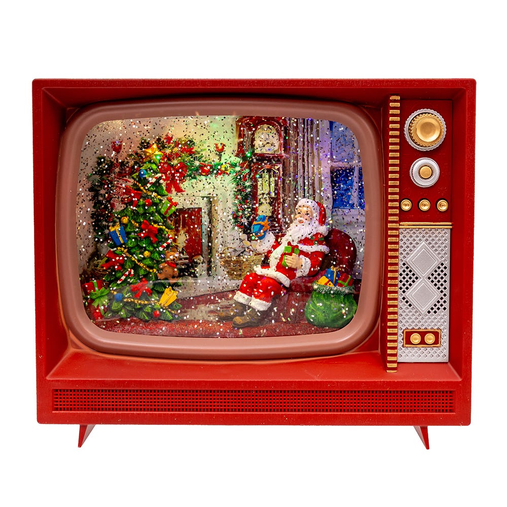 Kurt Adler 8.325-Inch Battery Operated USB LED Musical TV with Spinning Glitter Water Table Piece