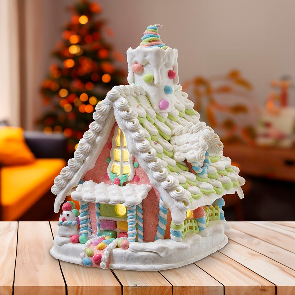 Kurt Adler 12.5-Inch Battery-Operated Light Up Pastel Gingerbread House