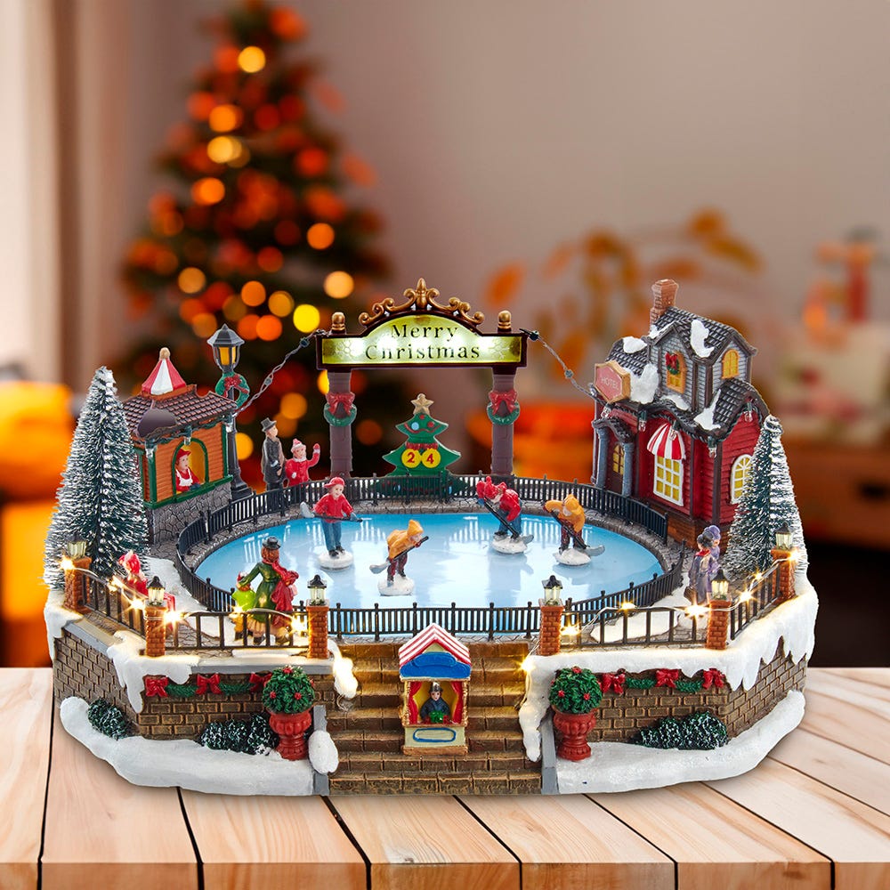 Kurt Adler 6.5-Inch LED Musical Ice Hockey Rink Table Piece