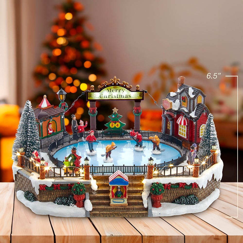 Kurt Adler 6.5-Inch LED Musical Ice Hockey Rink Table Piece