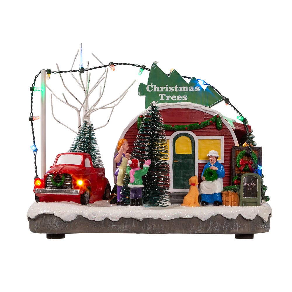 Kurt Adler 4.7-Inch Battery Operated Lighted "Christmas Trees" Village Shop