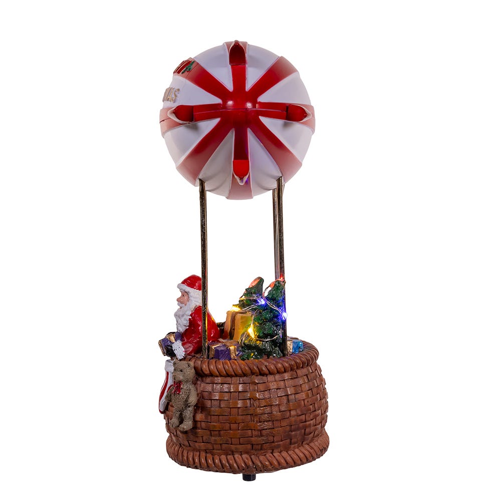 Kurt Adler 8-Inch Battery Operated Musical Santa Hot Air Balloon Table Piece With Digital Propeller