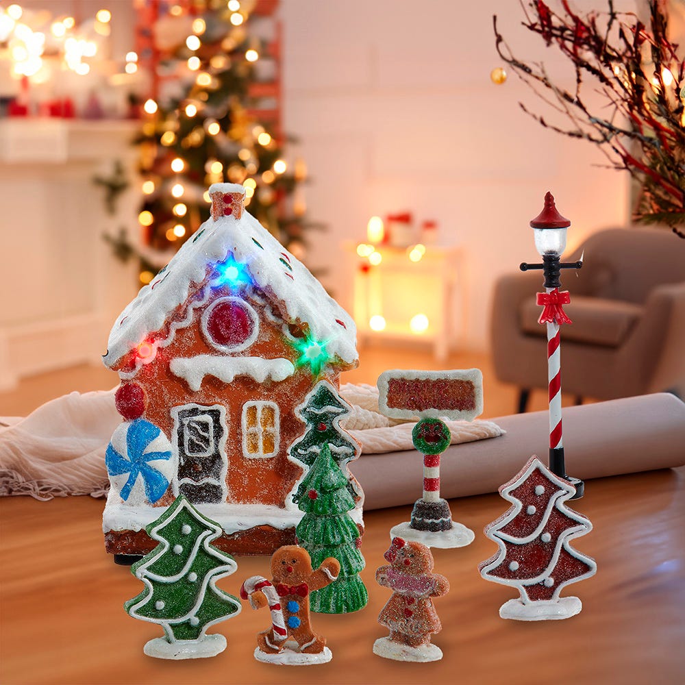 Kurt Adler 1.6-5.1-Inch Battery Operated Multicolor LED Lighted Gingerbread House Set