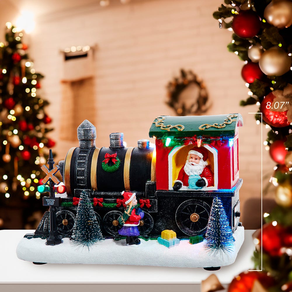 Kurt Adler 5.3-Inch Battery Operated Lighted Musical Santa Train Table Piece