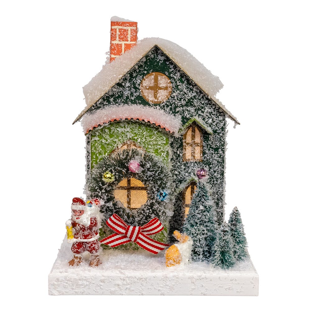 Kurt Adler 7.5-Inch Battery Operated LED Lighted Green Paper House Table Piece