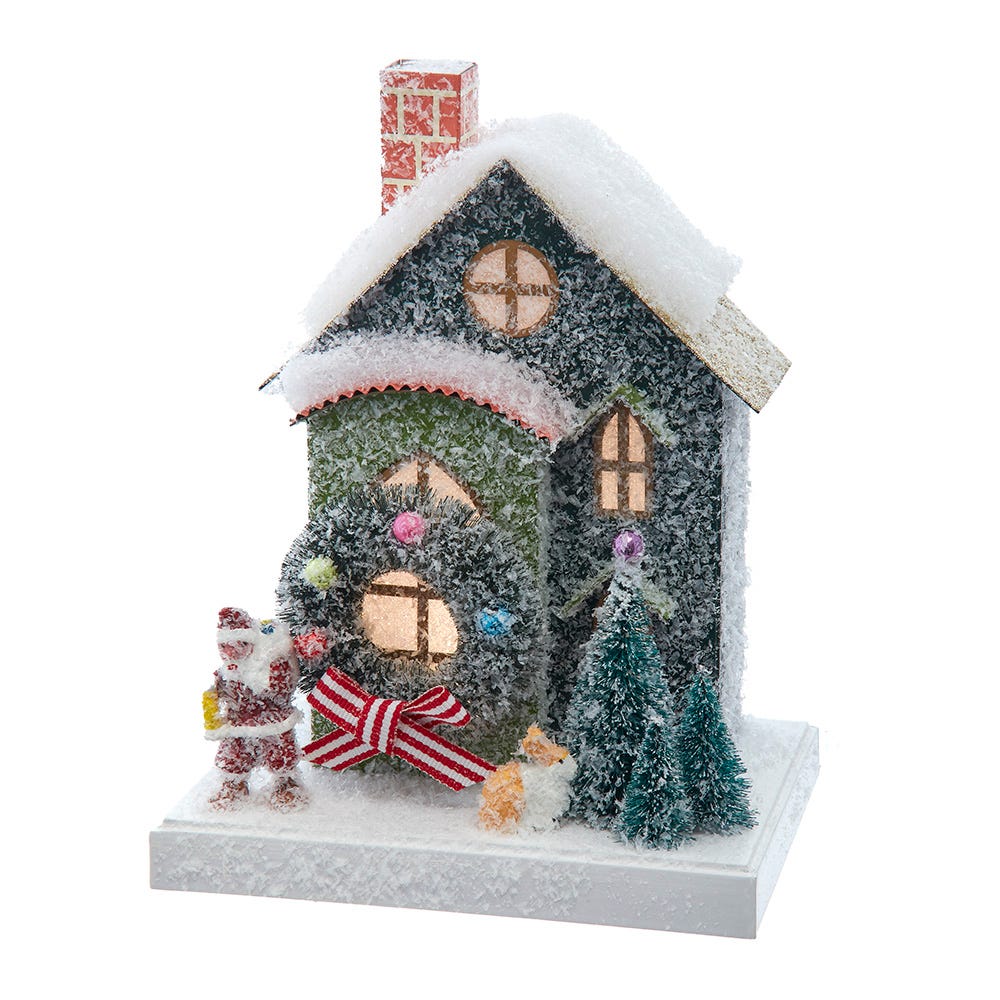 Kurt Adler 7.5-Inch Battery Operated LED Lighted Green Paper House Table Piece