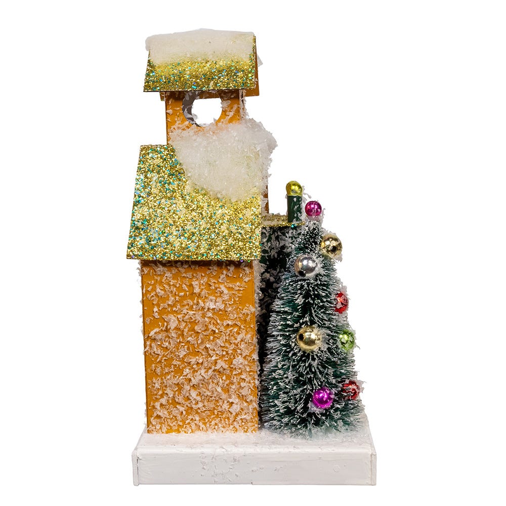 Kurt Adler 8.75-Inch Battery Operated LED Lighted Gold Paper House Table Piece