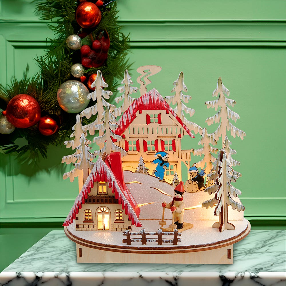 Kurt Adler 7.9-Inch Battery-Operated Light Up Ski Resort Village