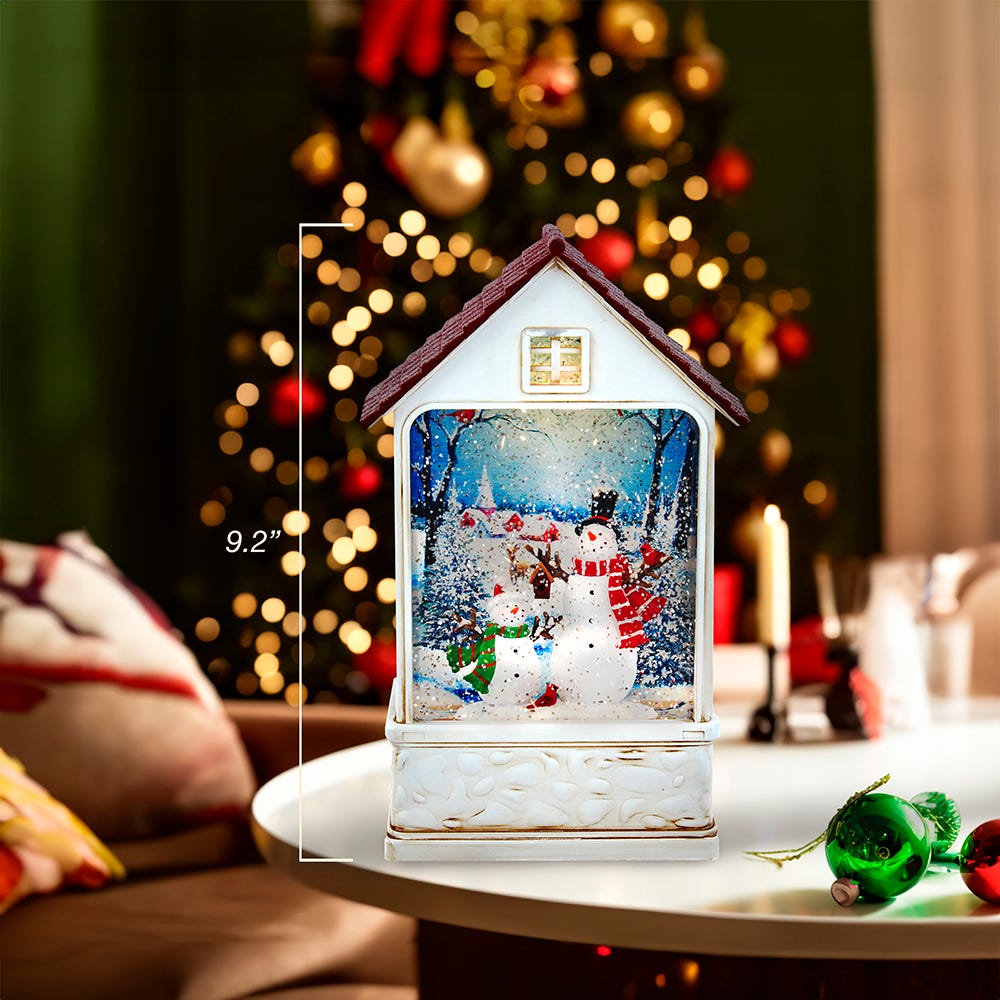 Kurt Adler 9.2-Inch Battery-Operated Lighted Snowman House Water Lantern