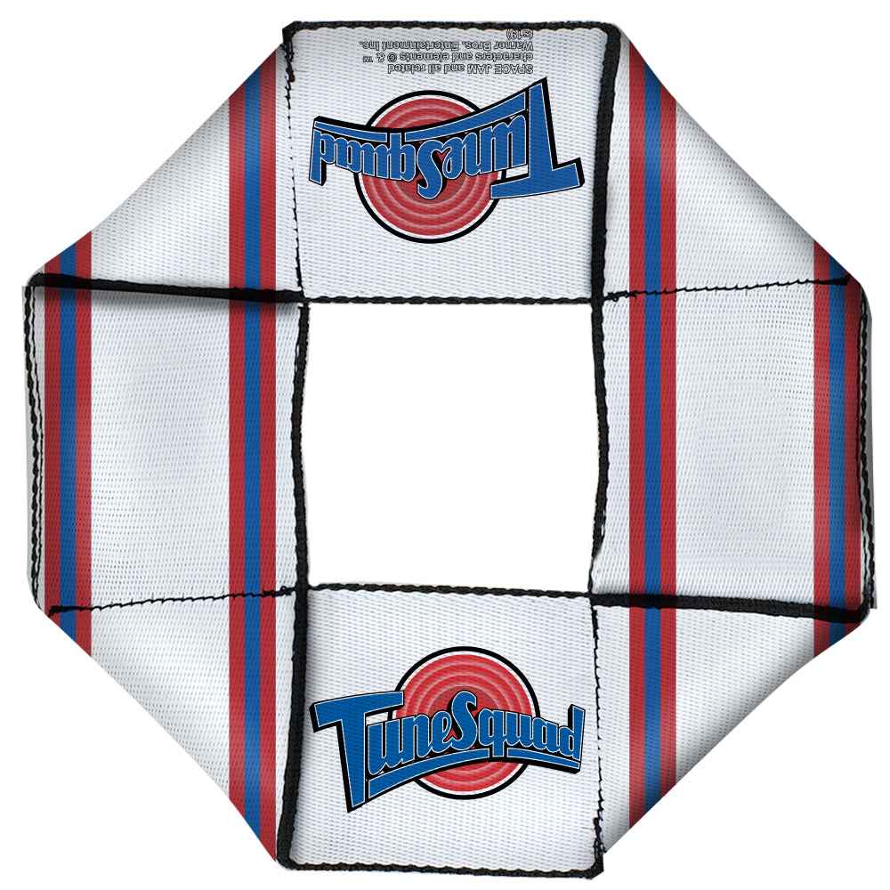 Buckle-Down Space Jam Tune Squad Logo Stripe White Red Blue Squeaky Octagon Flyer Dog Toy